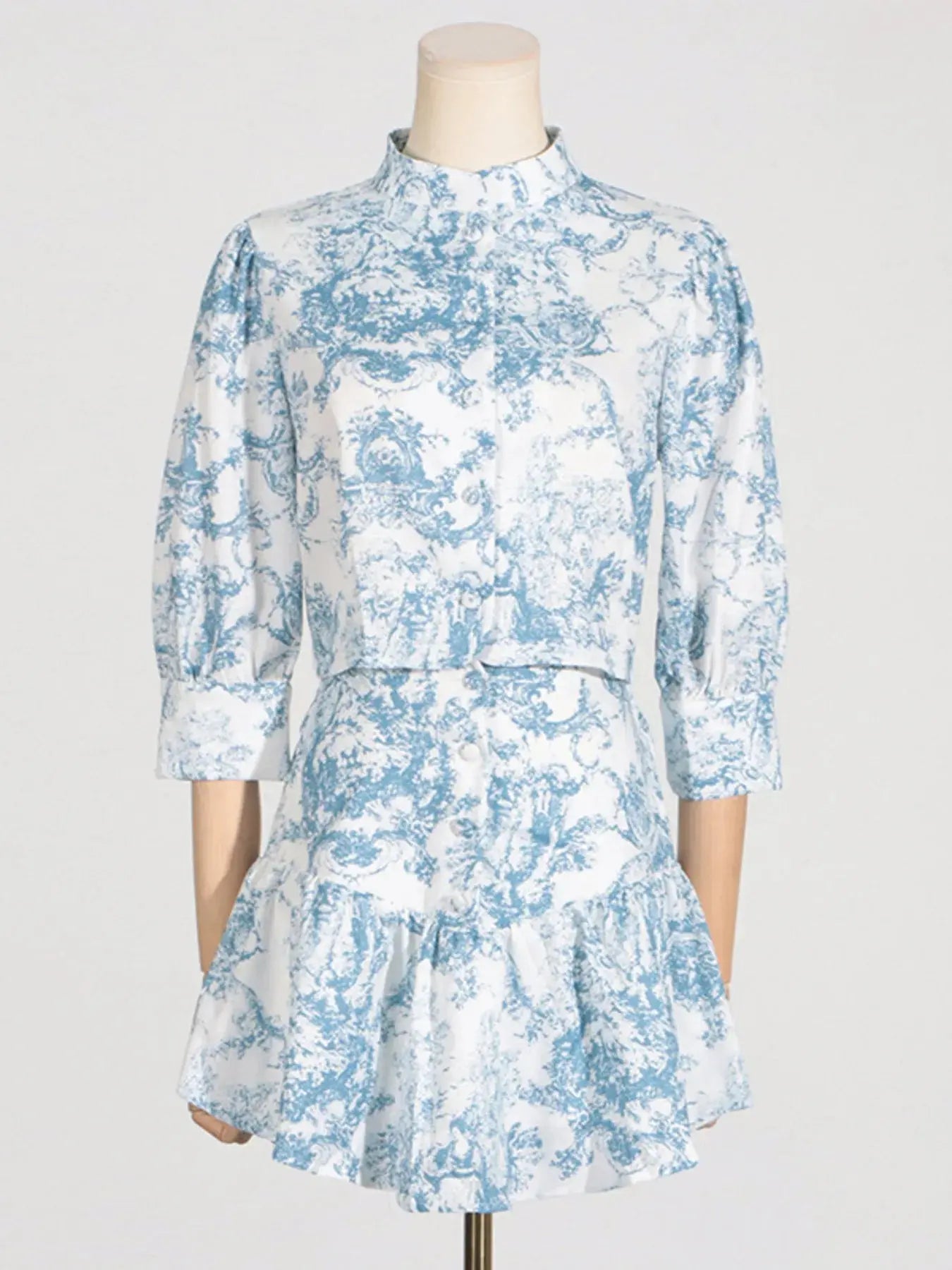Printed Mock Neck Top and Skirt Set - Charmdeals