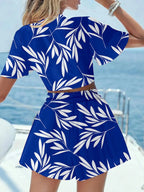 Printed Tie Front Top and Shorts Set - Charmdeals