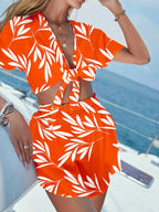 Printed Tie Front Top and Shorts Set - Charmdeals