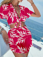 Printed Tie Front Top and Shorts Set - Charmdeals