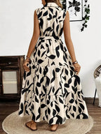 Printed Tie Waist Sleeveless Maxi Dress - Charmdeals