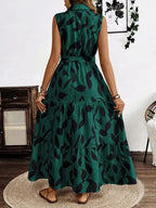 Printed Tie Waist Sleeveless Maxi Dress - Charmdeals
