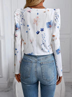 Printed Zip Up Long Sleeve Jacket - Charmdeals