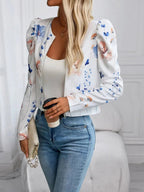 Printed Zip Up Long Sleeve Jacket - Charmdeals