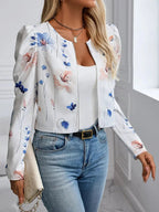 Printed Zip Up Long Sleeve Jacket - Charmdeals