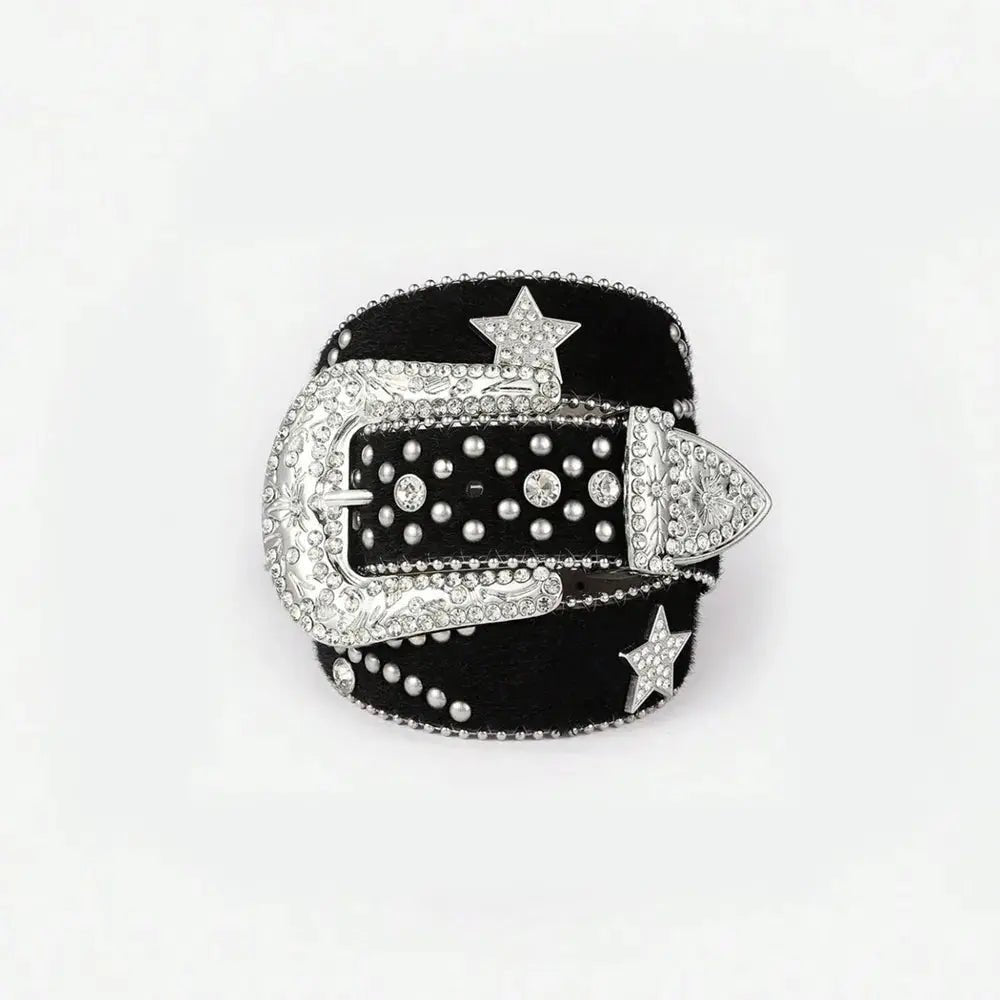 PU Leather Inlaid Rhinestone Belt - Charmdeals