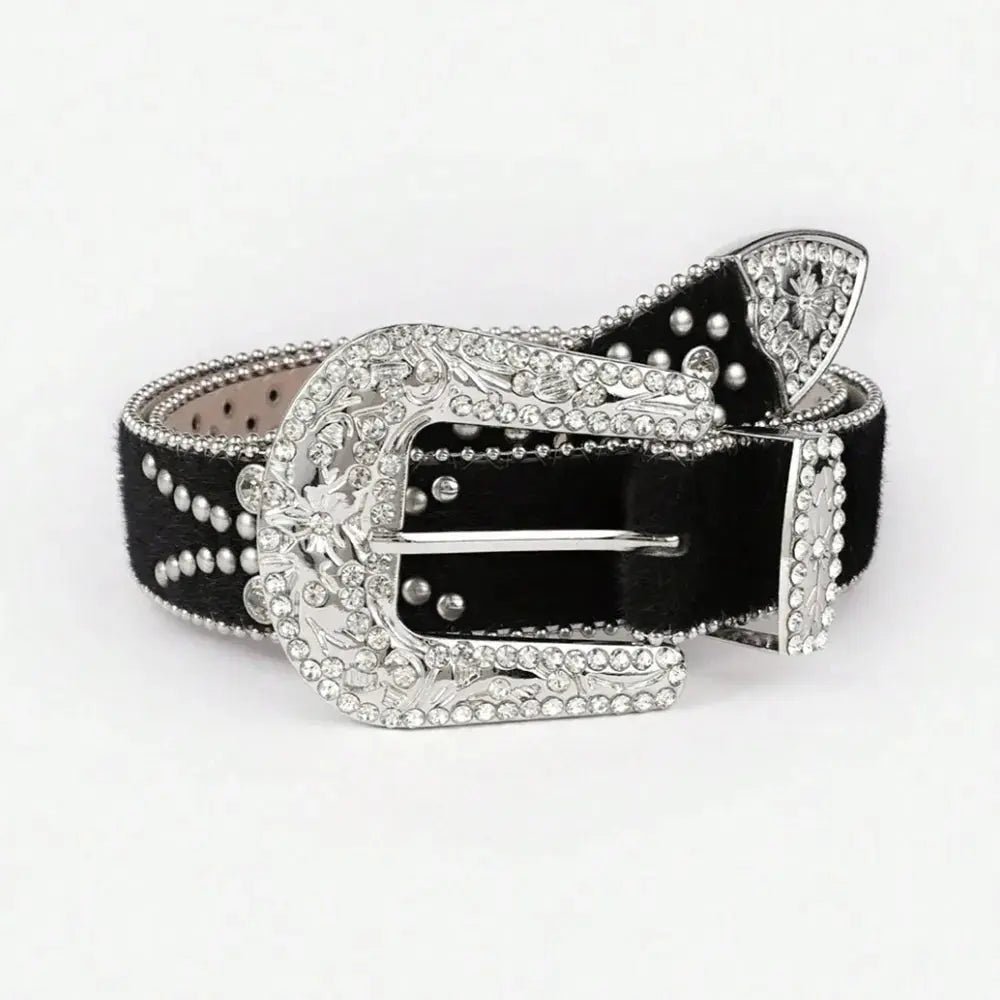 PU Leather Inlaid Rhinestone Belt - Charmdeals