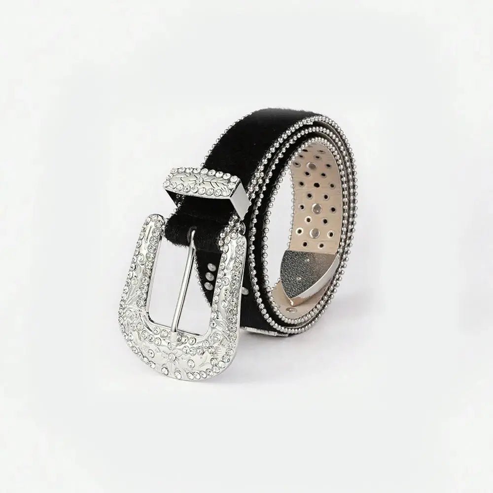 PU Leather Inlaid Rhinestone Belt - Charmdeals