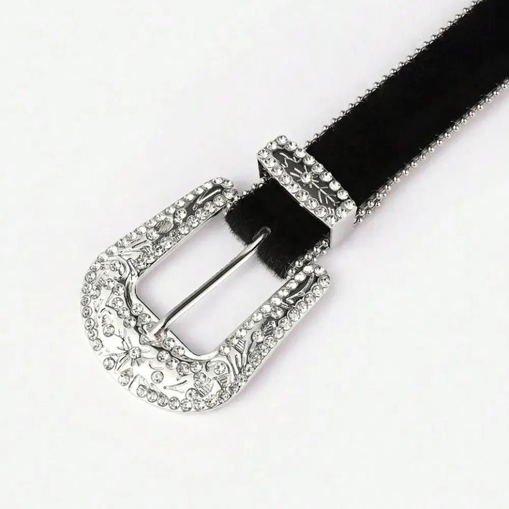 PU Leather Inlaid Rhinestone Belt - Charmdeals