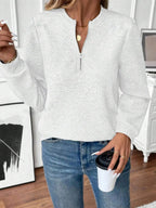 Quarter Zip Textured Long Sleeve Sweatshirt - Charmdeals