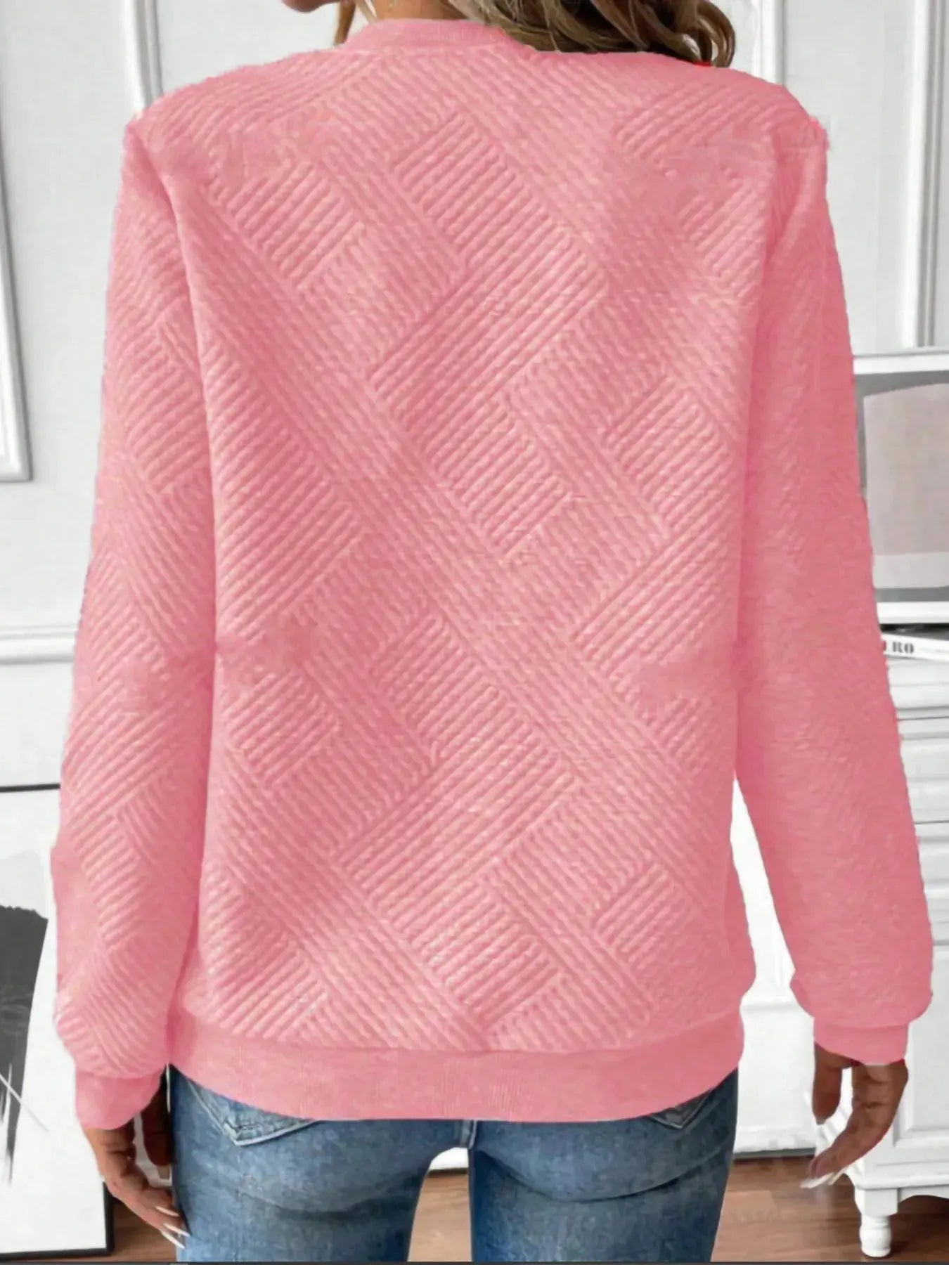 Quarter Zip Textured Long Sleeve Sweatshirt - Charmdeals