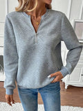 Quarter Zip Textured Long Sleeve Sweatshirt - Charmdeals