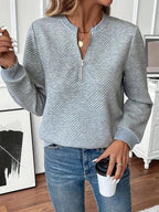 Quarter Zip Textured Long Sleeve Sweatshirt - Charmdeals