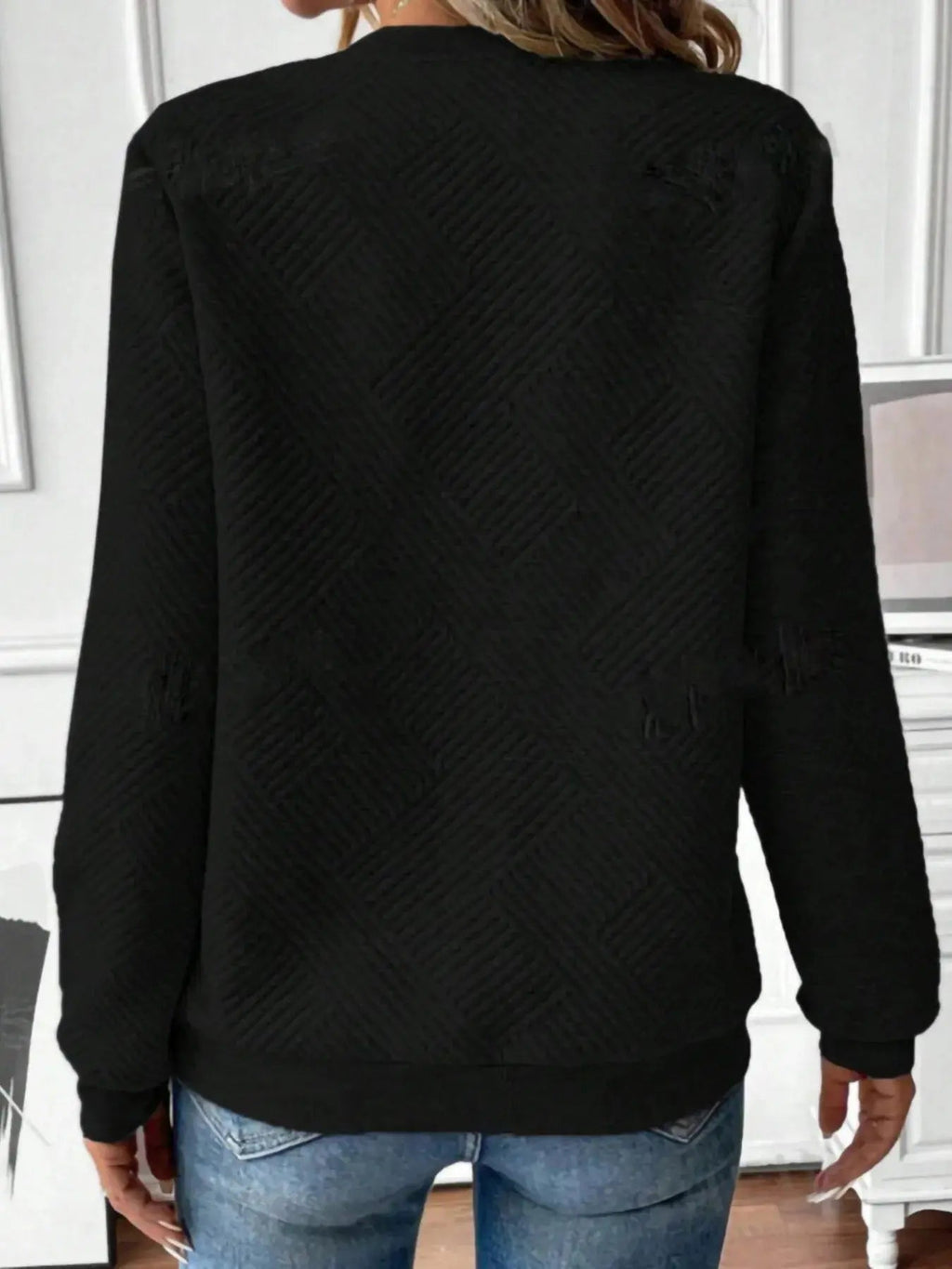 Quarter Zip Textured Long Sleeve Sweatshirt - Charmdeals