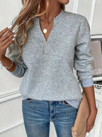 Quarter Zip Textured Long Sleeve Sweatshirt - Charmdeals