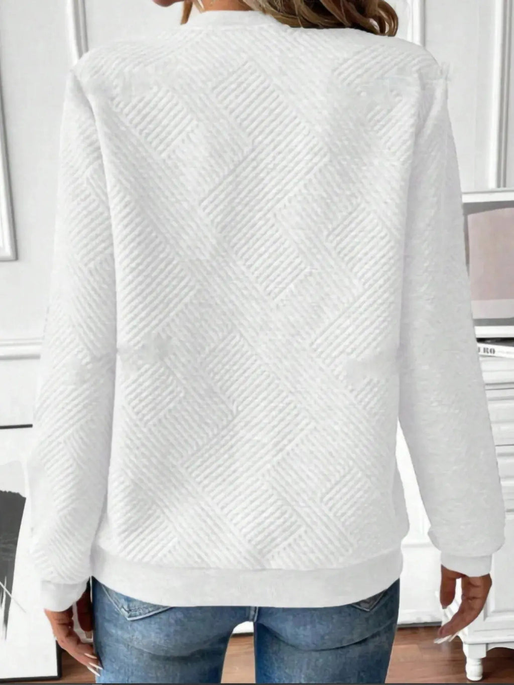 Quarter Zip Textured Long Sleeve Sweatshirt - Charmdeals