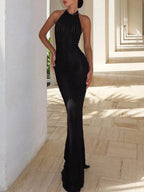Ribbed Halter Neck Bodycon Maxi Dress - Charmdeals