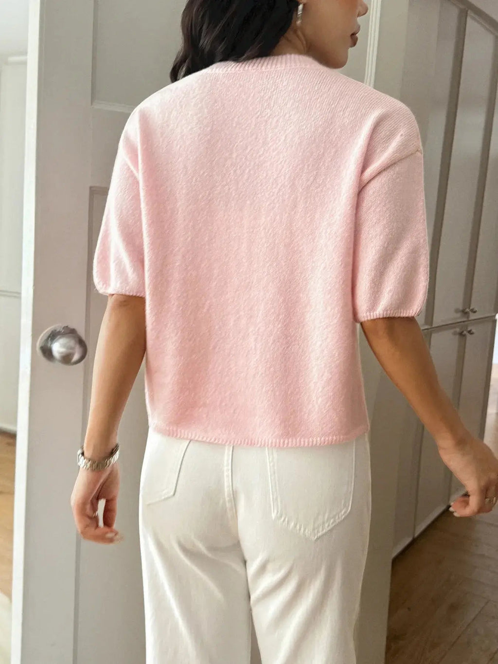 Ribbed Hem Round Neck Sweater - Charmdeals