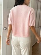 Ribbed Hem Round Neck Sweater - Charmdeals