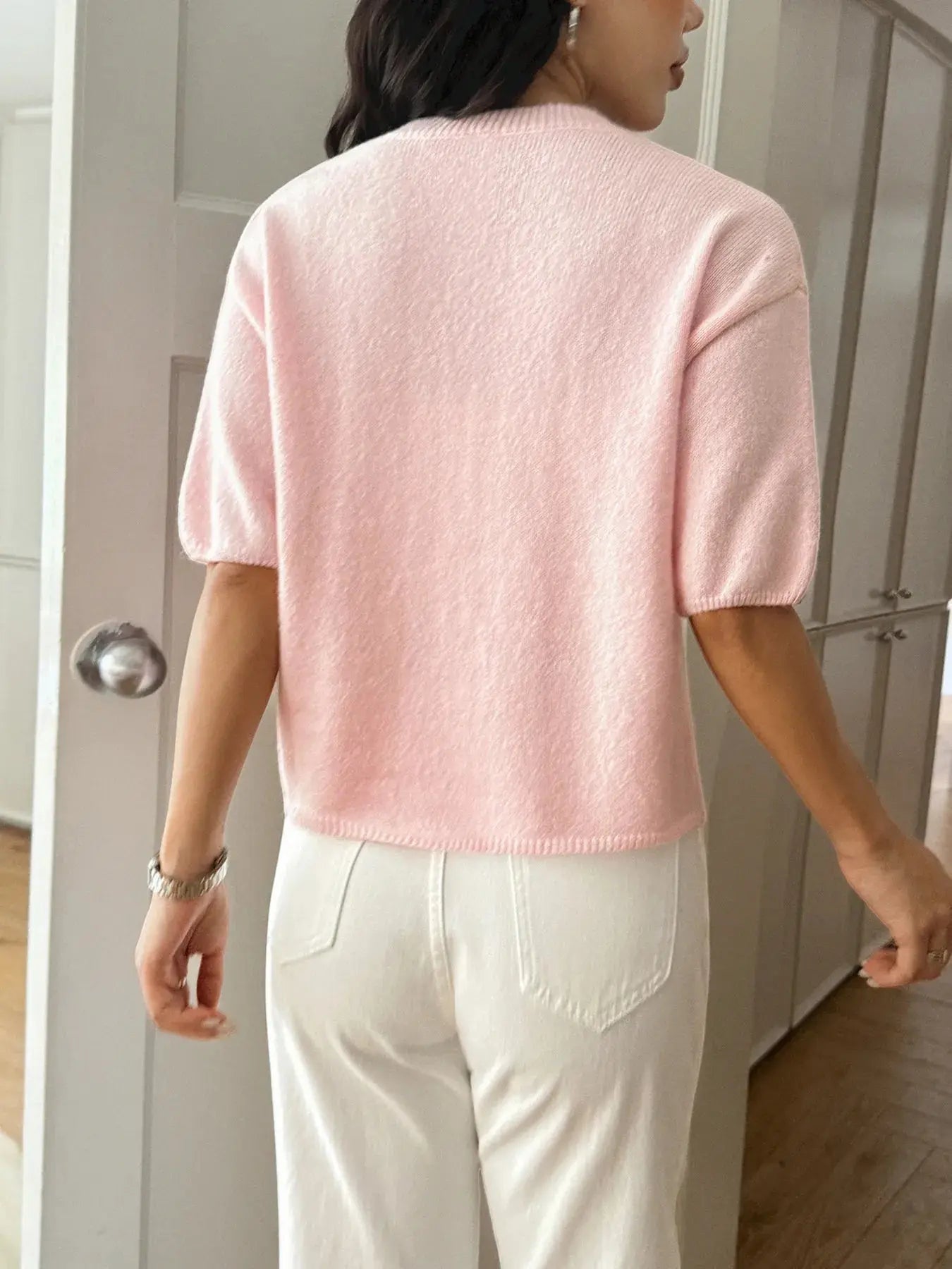 Ribbed Hem Round Neck Sweater - Charmdeals