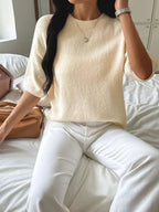 Ribbed Hem Round Neck Sweater - Charmdeals