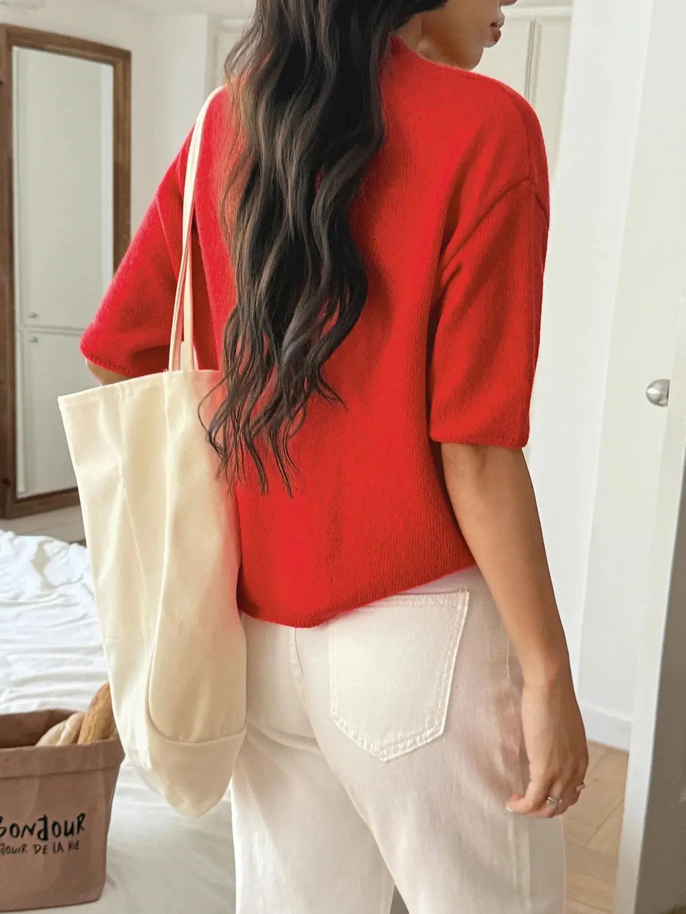 Ribbed Hem Round Neck Sweater - Charmdeals