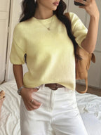 Ribbed Hem Round Neck Sweater - Charmdeals