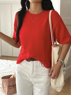 Ribbed Hem Round Neck Sweater - Charmdeals
