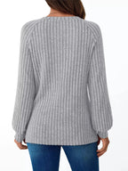 Ribbed Knit Decor Button Long Sleeve T-Shirt - Charmdeals