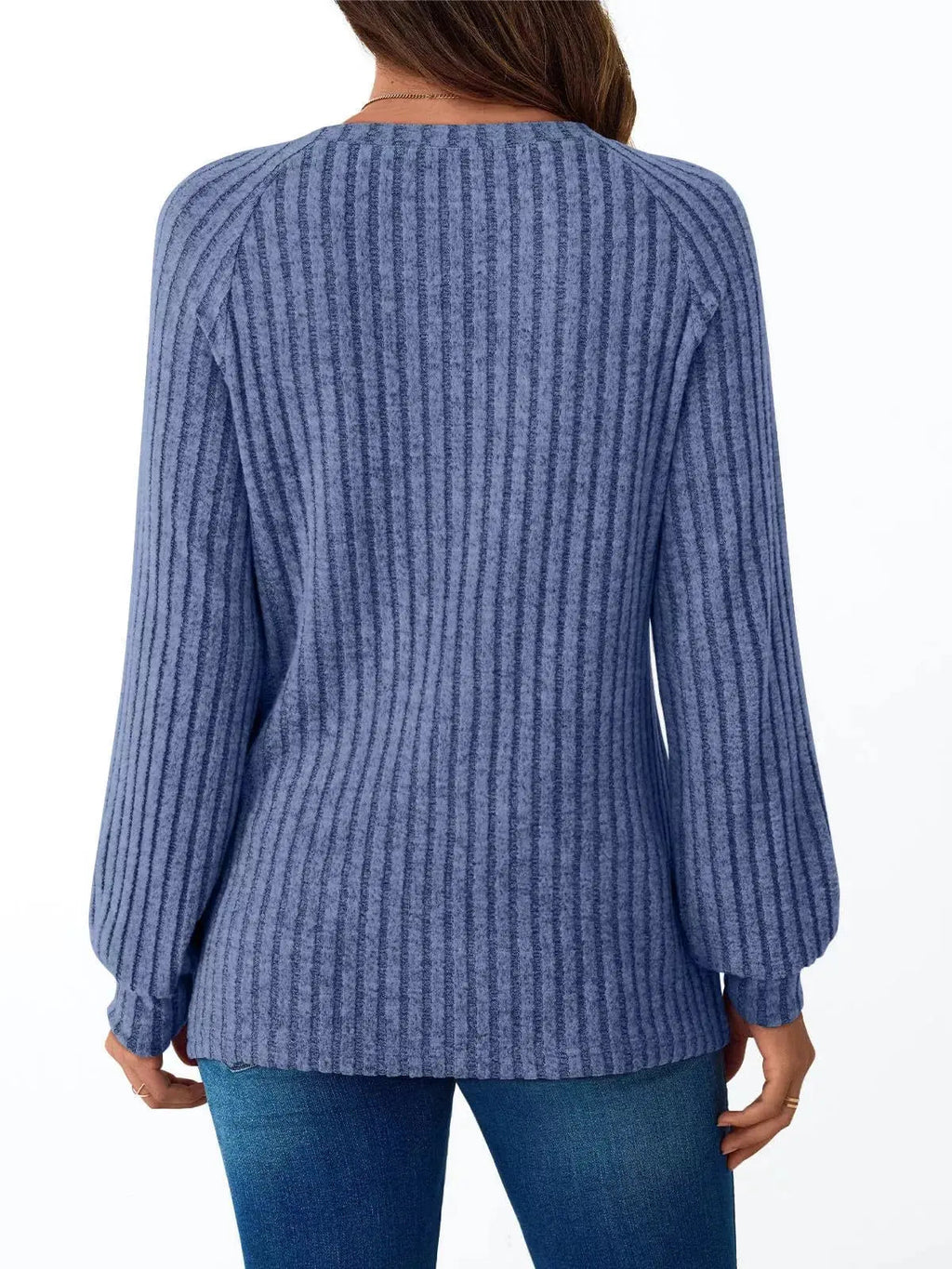 Ribbed Knit Decor Button Long Sleeve T-Shirt - Charmdeals