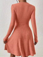 Ribbed Knit Wrap Mini Dress - Charmdeals