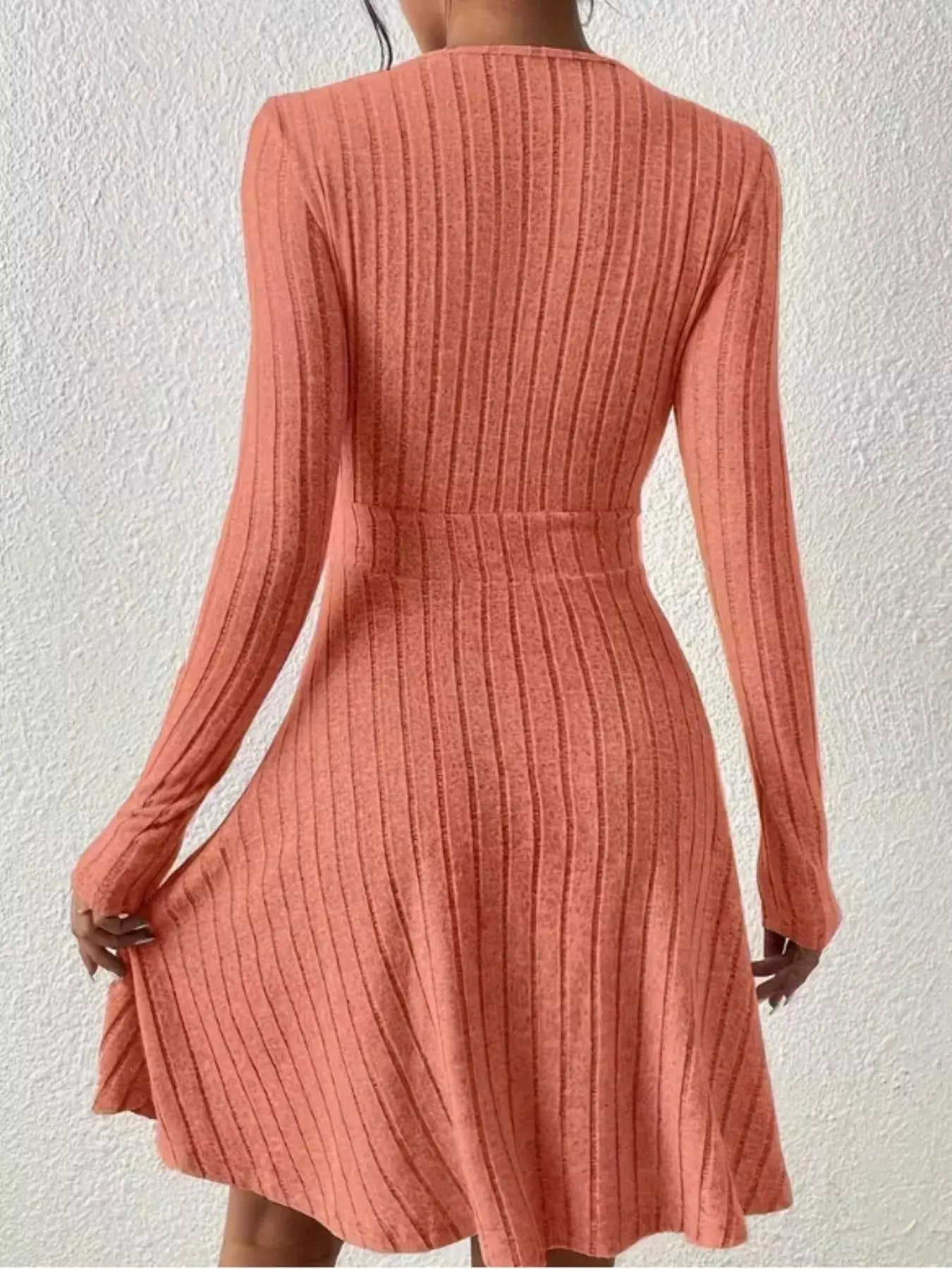 Ribbed Knit Wrap Mini Dress - Charmdeals