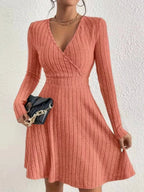 Ribbed Knit Wrap Mini Dress - Charmdeals