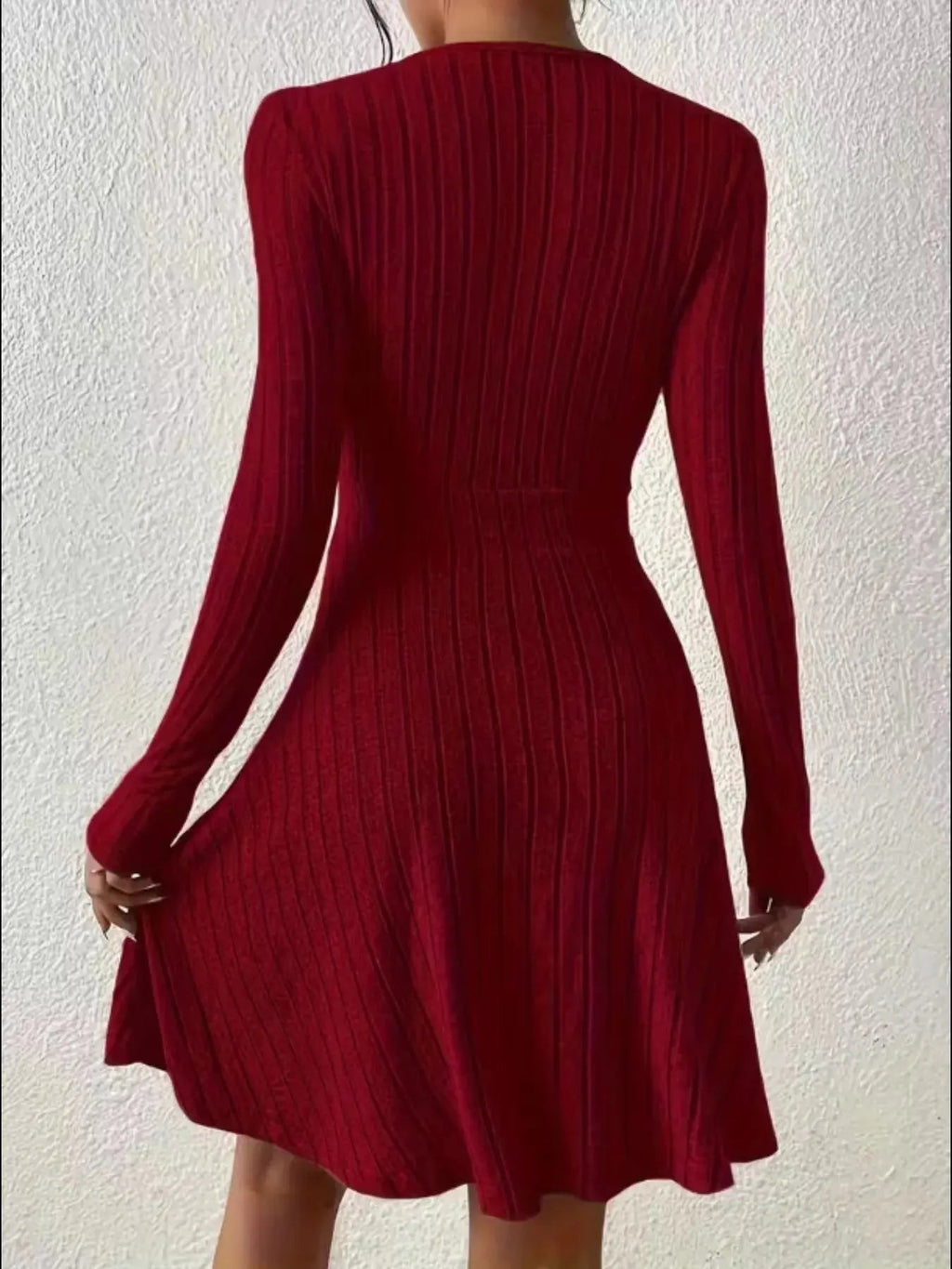 Ribbed Knit Wrap Mini Dress - Charmdeals
