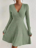 Ribbed Knit Wrap Mini Dress - Charmdeals