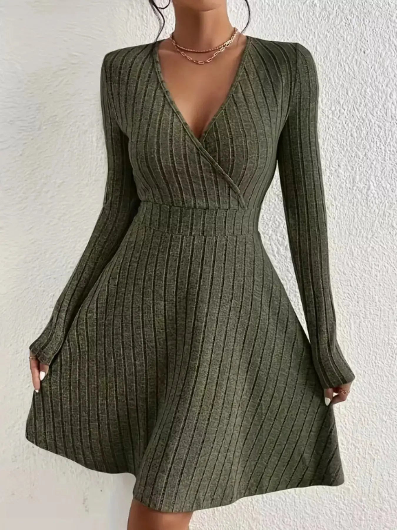Ribbed Knit Wrap Mini Dress - Charmdeals