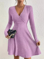 Ribbed Knit Wrap Mini Dress - Charmdeals