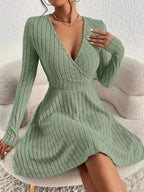 Ribbed Knit Wrap Mini Dress - Charmdeals