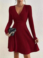Ribbed Knit Wrap Mini Dress - Charmdeals