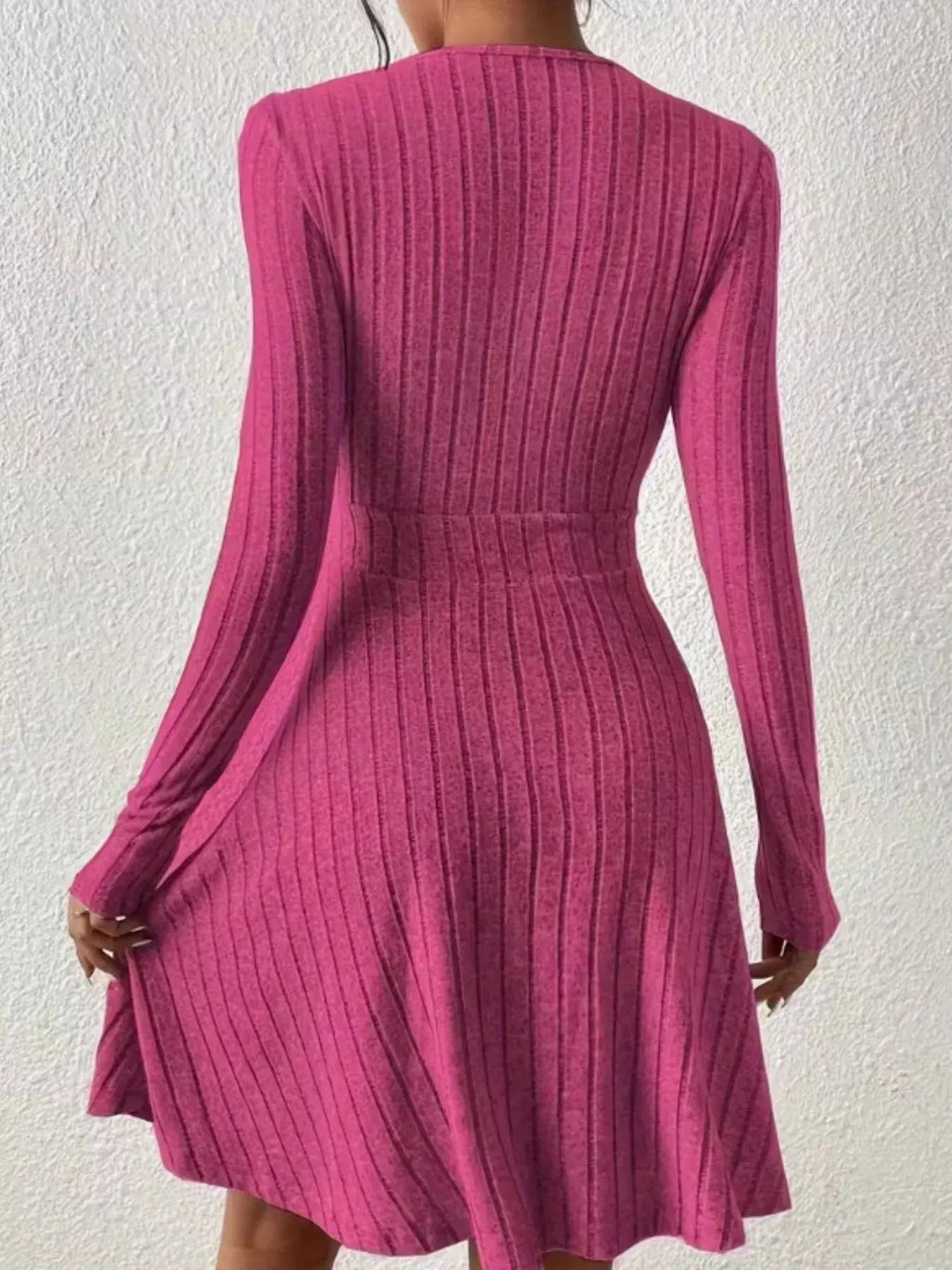Ribbed Knit Wrap Mini Dress - Charmdeals