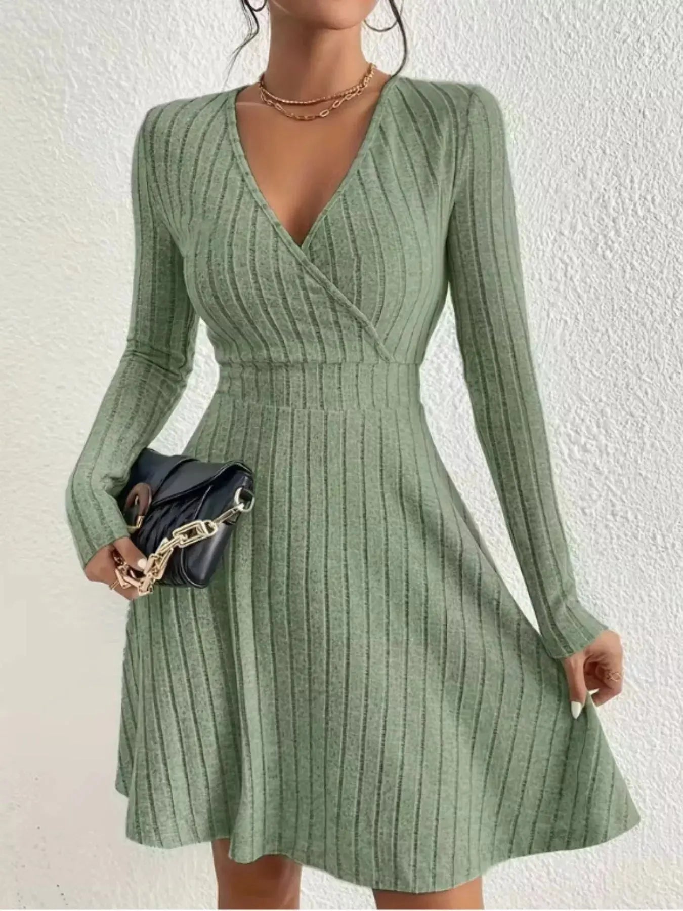 Ribbed Knit Wrap Mini Dress - Charmdeals