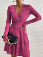 Ribbed Knit Wrap Mini Dress - Charmdeals