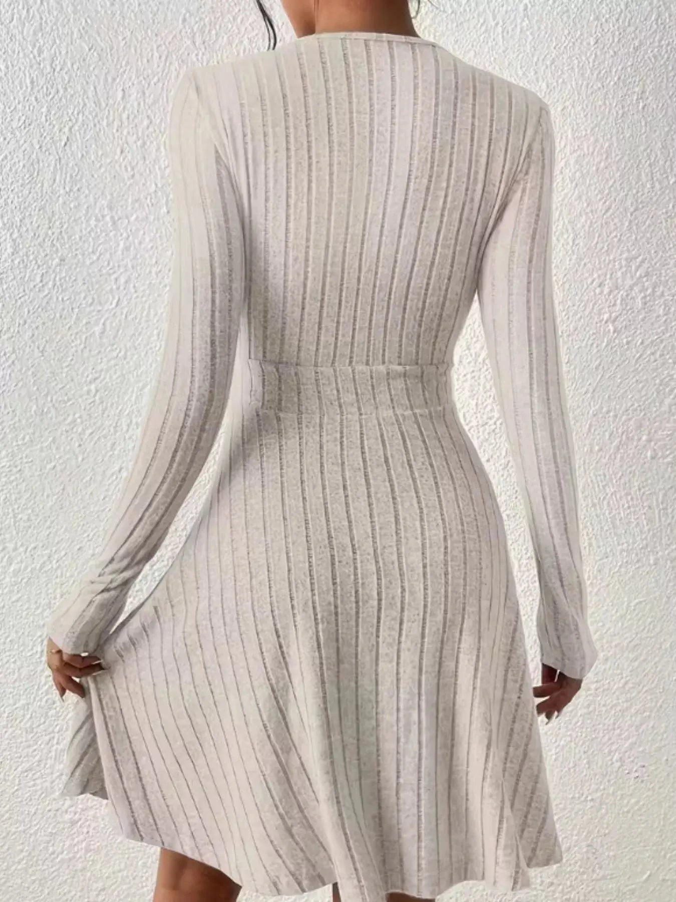 Ribbed Knit Wrap Mini Dress - Charmdeals