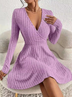 Ribbed Knit Wrap Mini Dress - Charmdeals