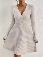 Ribbed Knit Wrap Mini Dress - Charmdeals