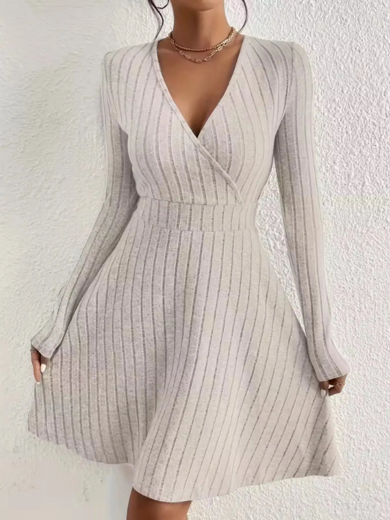 Ribbed Knit Wrap Mini Dress - Charmdeals