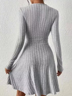 Ribbed Knit Wrap Mini Dress - Charmdeals