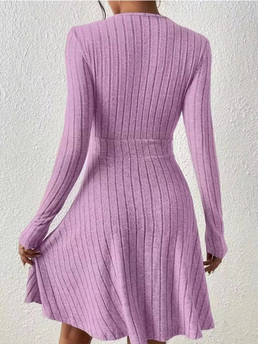 Ribbed Knit Wrap Mini Dress - Charmdeals