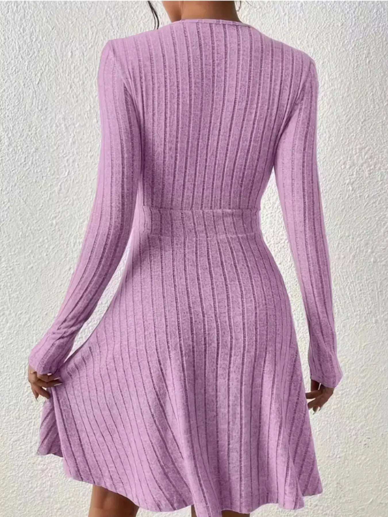 Ribbed Knit Wrap Mini Dress - Charmdeals