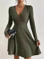 Ribbed Knit Wrap Mini Dress - Charmdeals